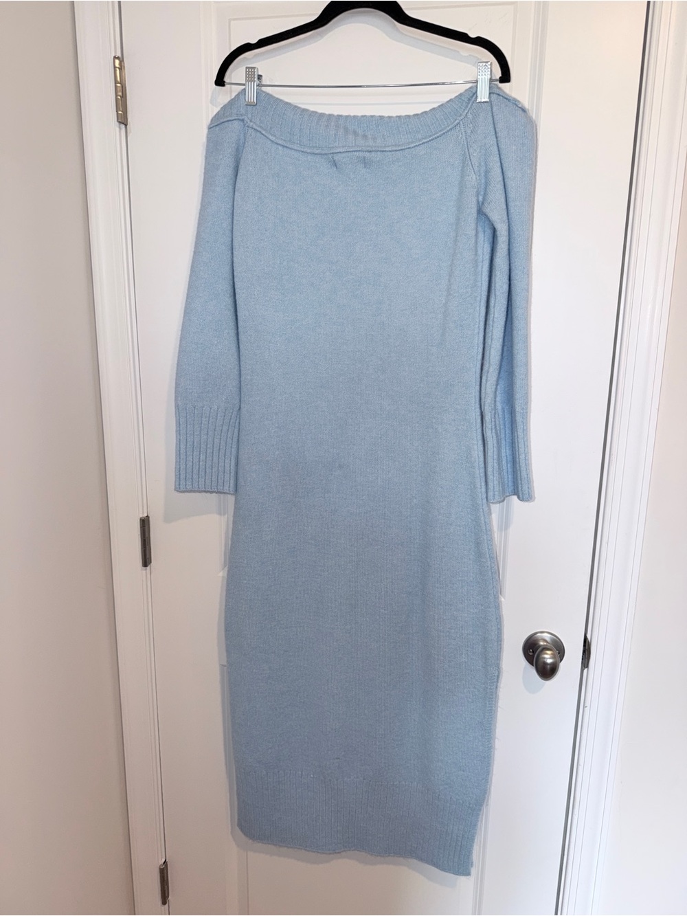 Daily Practice Off-Shoulder Light Blue Ribbed Knit Sweater Dress - Picture 5 of 7